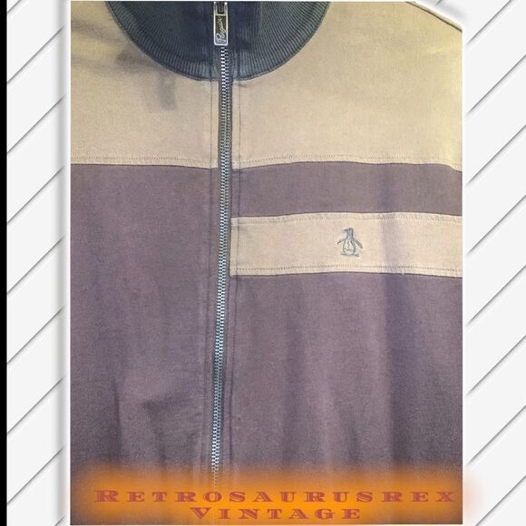 𝅺vintage Penguin Zipper Retro High Collar Brown Sweatshirt, Large - Picture 2 of 6
